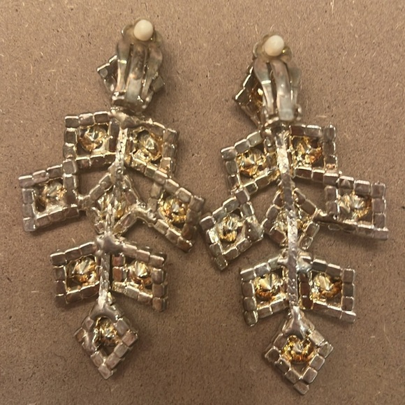 Vintage Old Hollywood Glamour Rhinestone Clip On Earrings NEVER WORN Silver - Picture 2 of 5